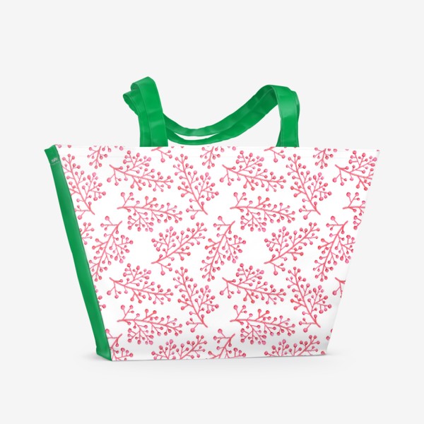 Пляжная сумка &laquo;Паттерн розовые пушистые веточки на белом фоне&raquo;