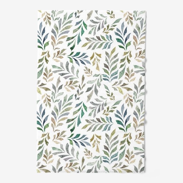 Полотенце «Акварельный нарисованный вручную бесшовный фон с яркими иллюстрациями веточек с зелеными листьями. Флористический узор»