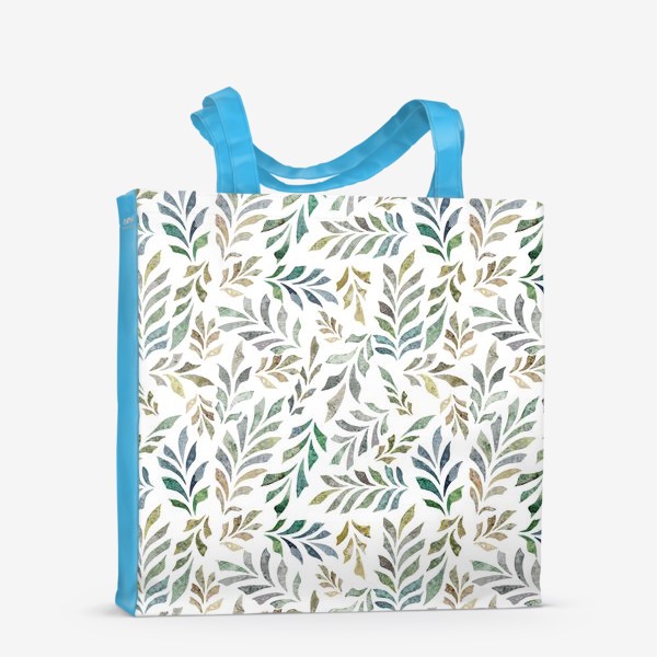 Сумка-шоппер &laquo;Акварельный нарисованный вручную бесшовный фон с яркими иллюстрациями веточек с зелеными листьями. Флористический узор&raquo;