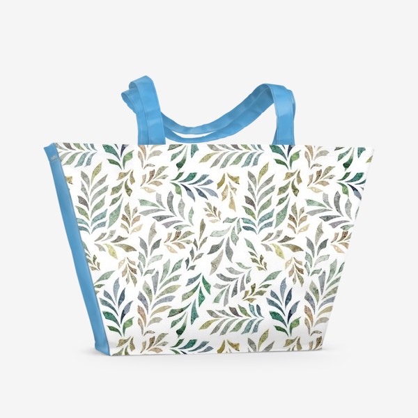 Пляжная сумка &laquo;Акварельный нарисованный вручную бесшовный фон с яркими иллюстрациями веточек с зелеными листьями. Флористический узор&raquo;