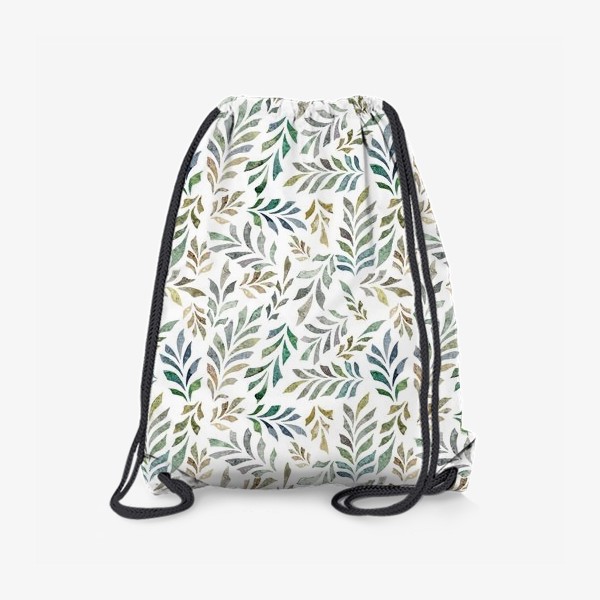 Рюкзак «Акварельный нарисованный вручную бесшовный фон с яркими иллюстрациями веточек с зелеными листьями. Флористический узор»