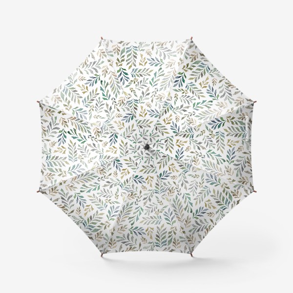 Зонт «Акварельный нарисованный вручную бесшовный фон с яркими иллюстрациями веточек с зелеными листьями. Флористический узор»