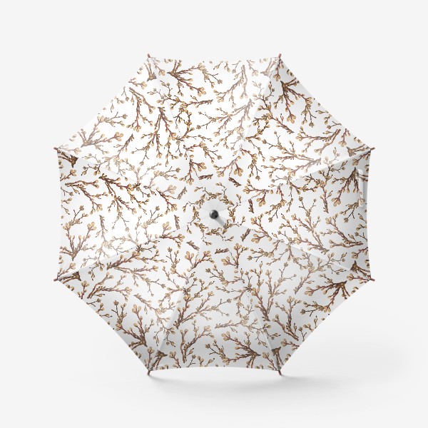 Зонт «Акварельный нарисованный вручную бесшовный фон с яркими иллюстрациями весенних веточек вербы на белом фоне. Пасха»