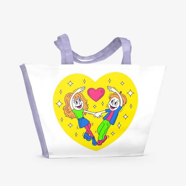 Пляжная сумка «Мальчик и девочка любовь в стиле ретро»