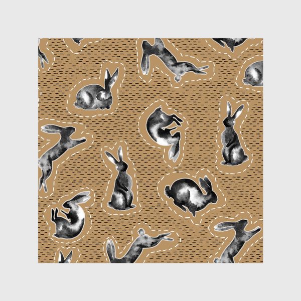Шторы «акварельные кролики на коричневом»