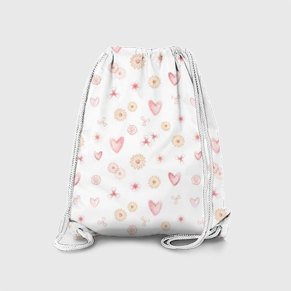Рюкзак «Акварельный нарисованный вручную бесшовный фон, иллюстрации розовых сердец, цветов, день святого Валентина, влюбленных»