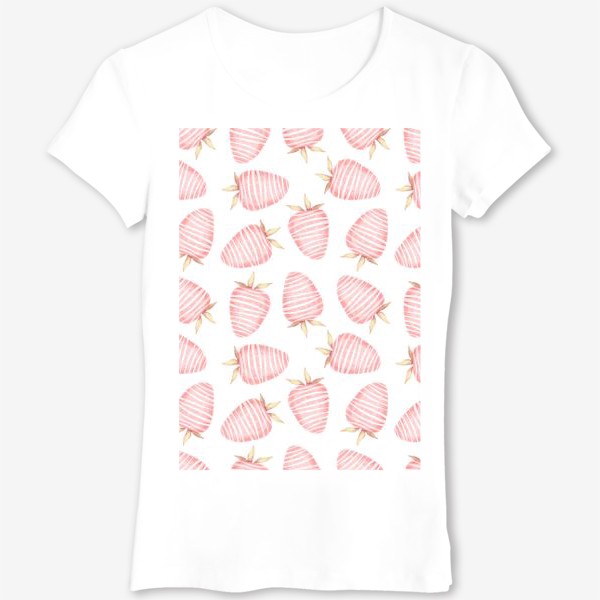 Футболка &laquo;Акварельный нарисованный вручную бесшовный фон, иллюстрации розовой клубники в шоколаде, день Валентина, влюбленных&raquo;