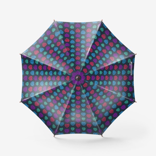 Зонт «Романтический паттерн с разноцветными сердечками на тёмном фоне»