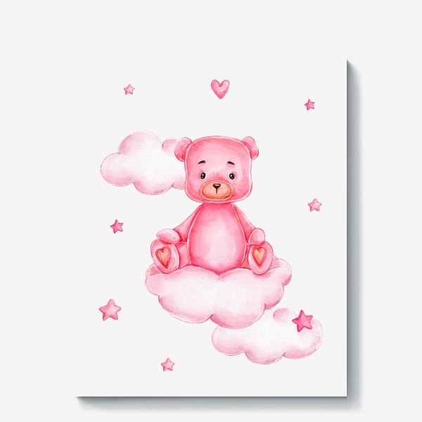 Холст «Розовый мишка на розовых облаках. 14 февраля»