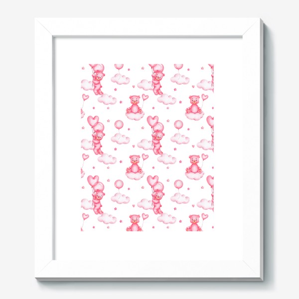 Картина «Паттерн с розовыми мишками, розовыми облаками и звездами. 14 февраля»