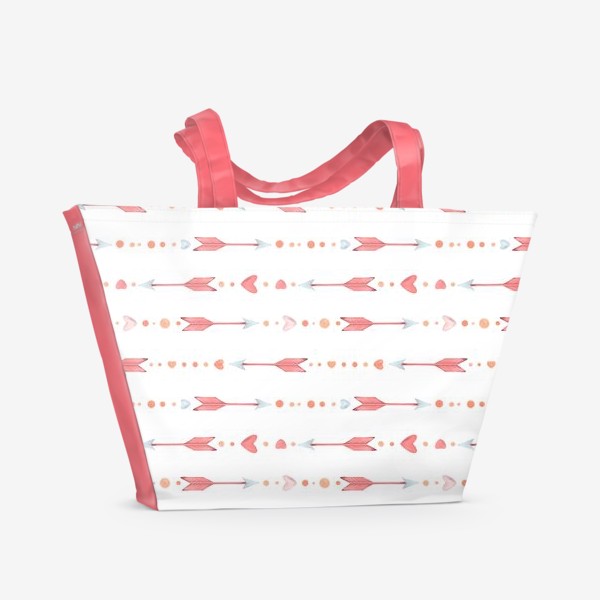 Пляжная сумка &laquo;Акварельный нарисованный вручную бесшовный фон, яркие иллюстрации стрел и сердец, день Валентина. День влюбленных&raquo;
