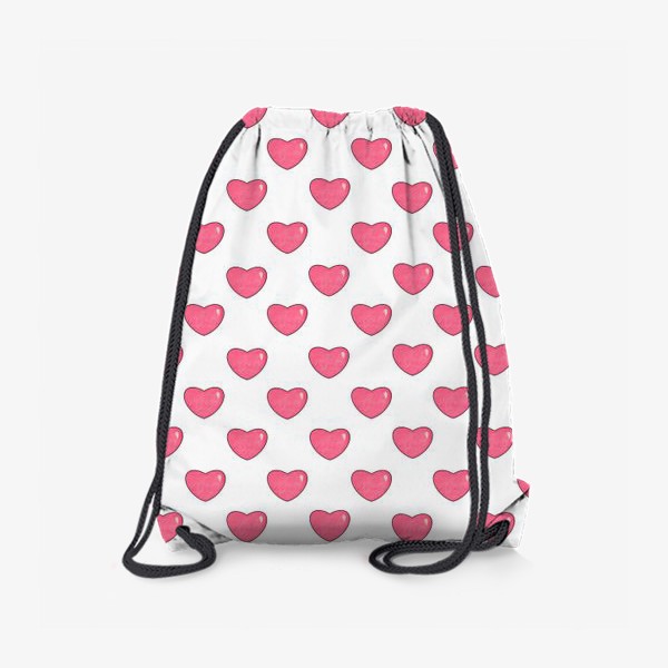 Рюкзак «Маленькие розовые сердца или сердечки на белом фоне. Принт с сердцами в подарок ко дню влюблённых»