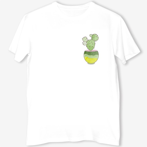 Футболка &laquo;Зеленый кактус в горшке. Акварельный принт. Комнатные растения. &raquo;