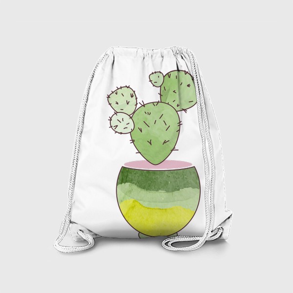 Рюкзак «Зеленый кактус в горшке. Акварельный принт. Комнатные растения. »