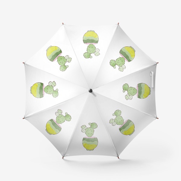 Зонт «Зеленый кактус в горшке. Акварельный принт. Комнатные растения. »