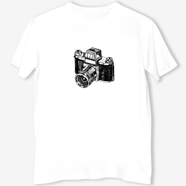 Футболка &laquo;Винтажный фотоаппарат, ретро скетч. Черно-белый принт.&raquo;