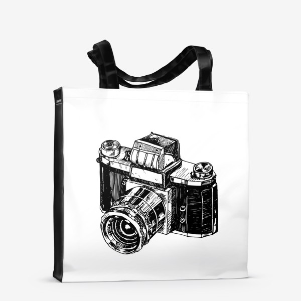Сумка-шоппер &laquo;Винтажный фотоаппарат, ретро скетч. Черно-белый принт.&raquo;