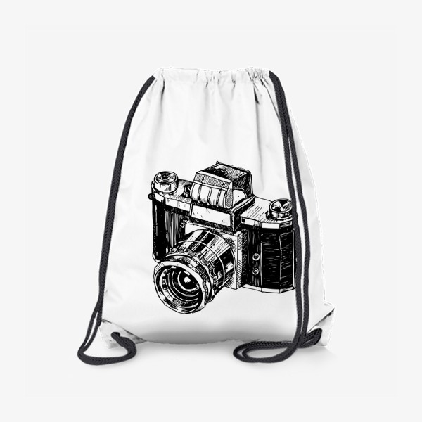 Рюкзак «Винтажный фотоаппарат, ретро скетч. Черно-белый принт.»