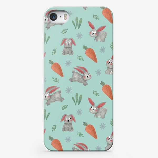 Чехол iPhone «Зайцы и морковка Кролики и цветы Принт с кроликами и зайцами Милые зайчата»