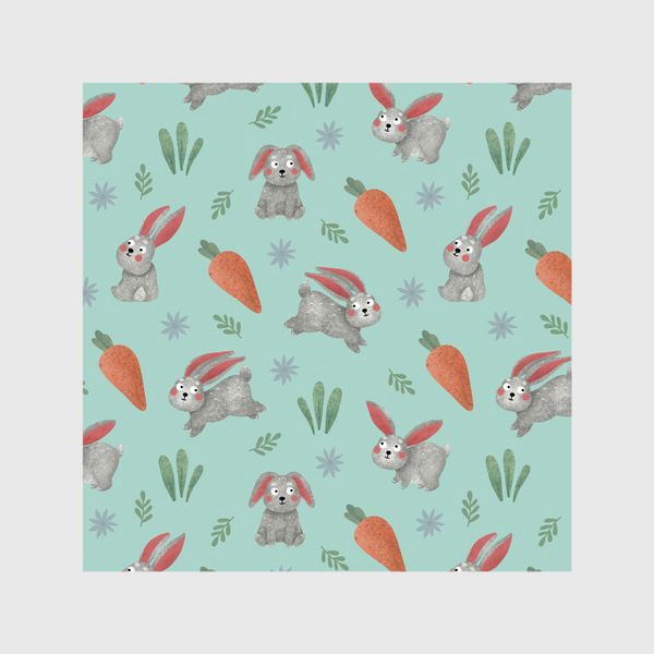 Шторы «Зайцы и морковка Кролики и цветы Принт с кроликами и зайцами Милые зайчата»