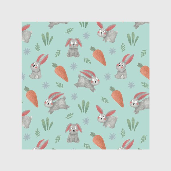Скатерть &laquo;Зайцы и морковка Кролики и цветы Принт с кроликами и зайцами Милые зайчата&raquo;