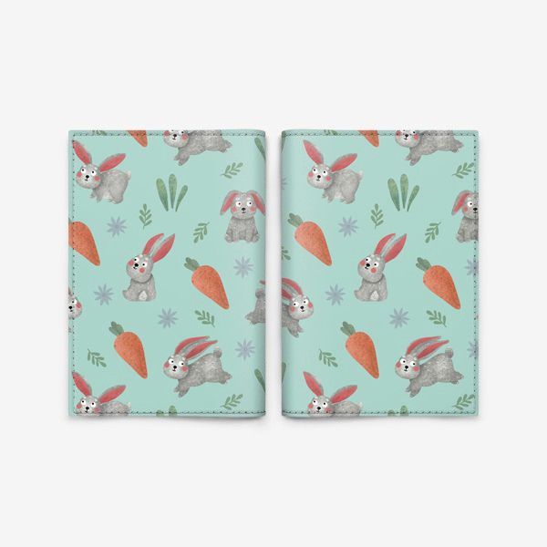 Обложка для паспорта «Зайцы и морковка Кролики и цветы Принт с кроликами и зайцами Милые зайчата»