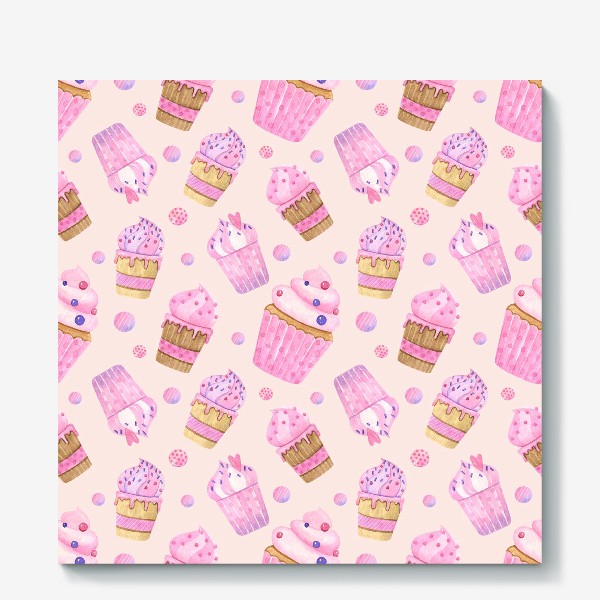 Холст «Sweets pattern. Розовые капкейки принт»