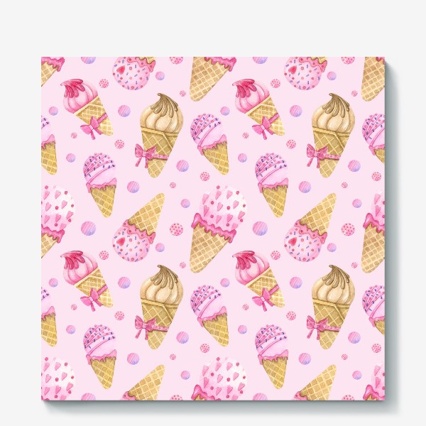 Холст &laquo;Sweets pattern. Розовое мороженое. Принт&raquo;