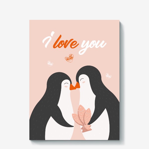 Холст «Пара милых пингвинов на свидании, день влюбленных, 14 февраля.»