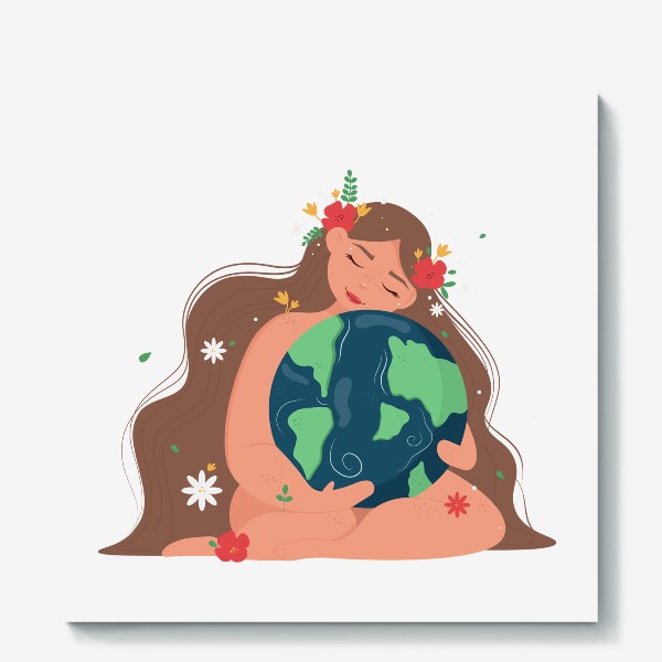 Холст «Девушка обнимает планету Земля.»