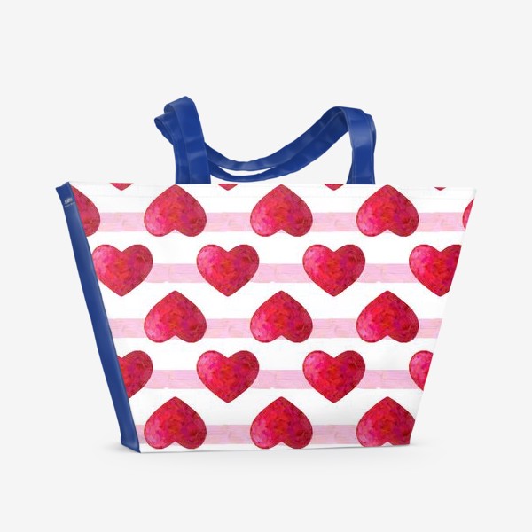 Пляжная сумка «Сердца и полоски мазками краски - паттерн»