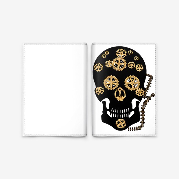 Обложка для паспорта «Стимпанк Череп Черный»