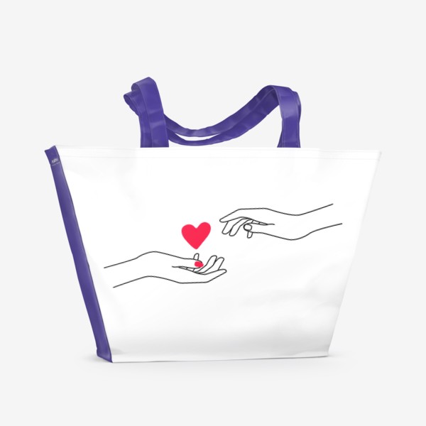 Пляжная сумка «Сердце в руке, день влюбленных.»