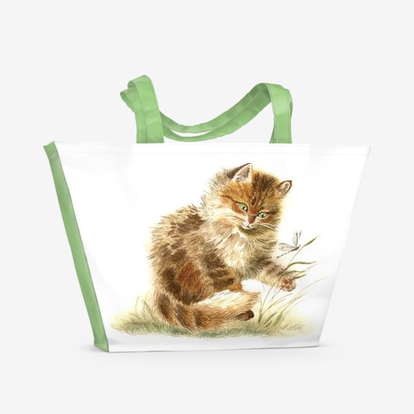 Пляжная сумка «Котенок со стрекозой»