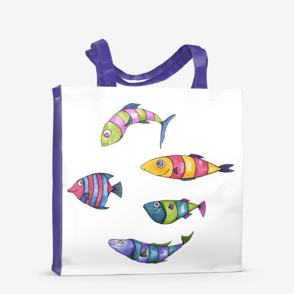 Сумка-шоппер «Косячок весёлых полосатых рыбок. Рыбам и рыбаку в подарок. Зодиак Рыбы.»
