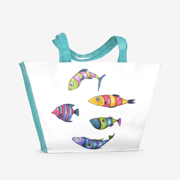 Пляжная сумка &laquo;Косячок весёлых полосатых рыбок. Рыбам и рыбаку в подарок. Зодиак Рыбы.&raquo;