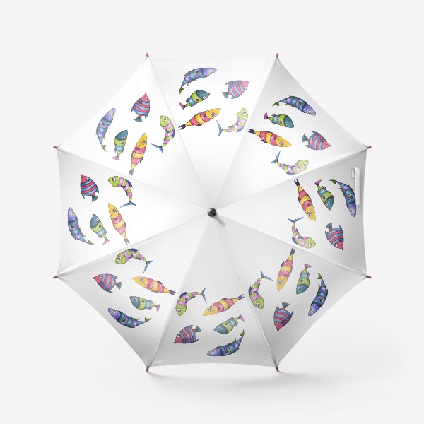 Зонт «Косячок весёлых полосатых рыбок. Рыбам и рыбаку в подарок. Зодиак Рыбы.»