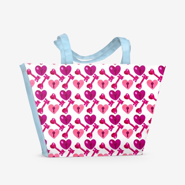 Пляжная сумка «Паттерн на 14 февраля сердечки и ключики»