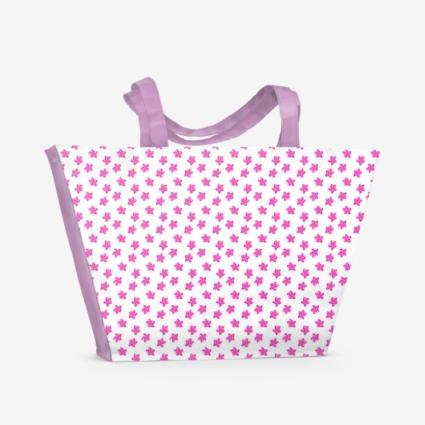 Пляжная сумка «Паттерн мелкие розовые звёздочки на белом фоне»