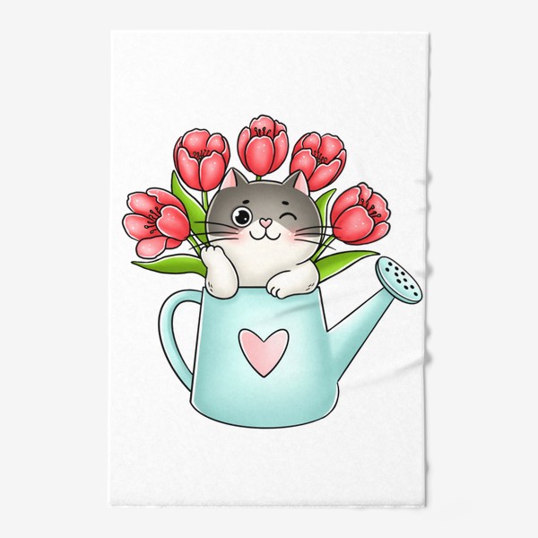 Полотенце «Котик с тюльпанами(8 марта)»