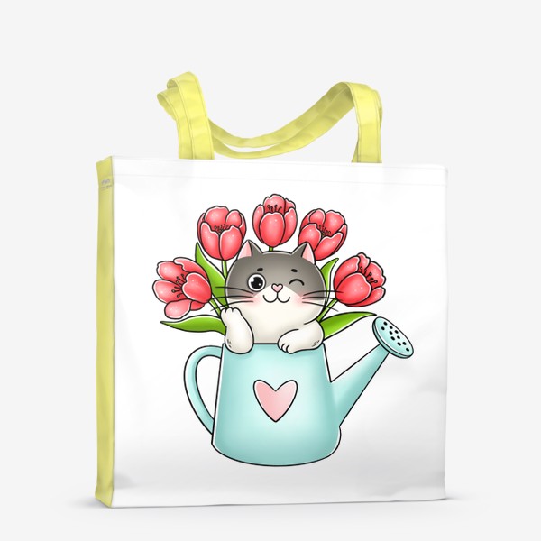 Сумка-шоппер «Котик с тюльпанами(8 марта)»