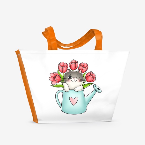 Пляжная сумка «Котик с тюльпанами(8 марта)»