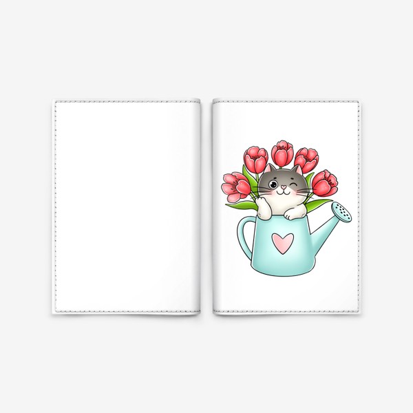 Обложка для паспорта «Котик с тюльпанами»