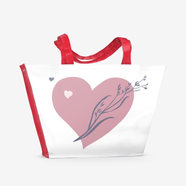 Пляжная сумка «Сердце розовое с травинкой.»