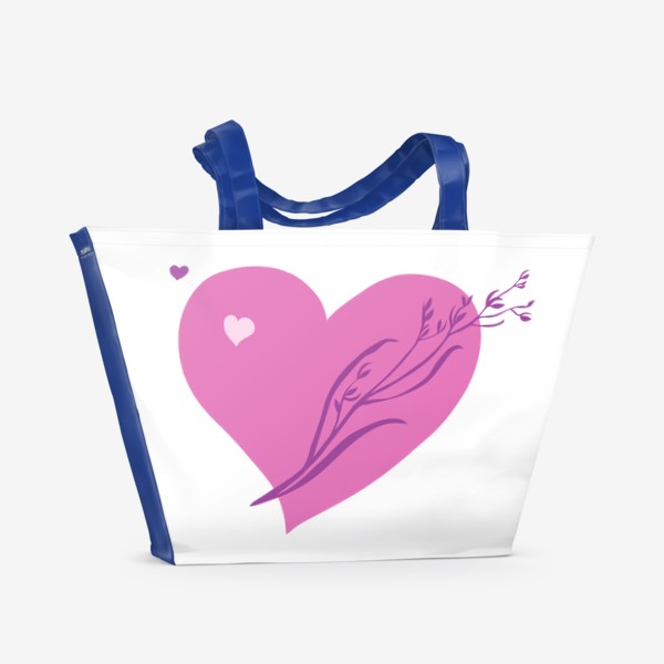 Пляжная сумка «Сердце ярко-розовое с травинкой.»