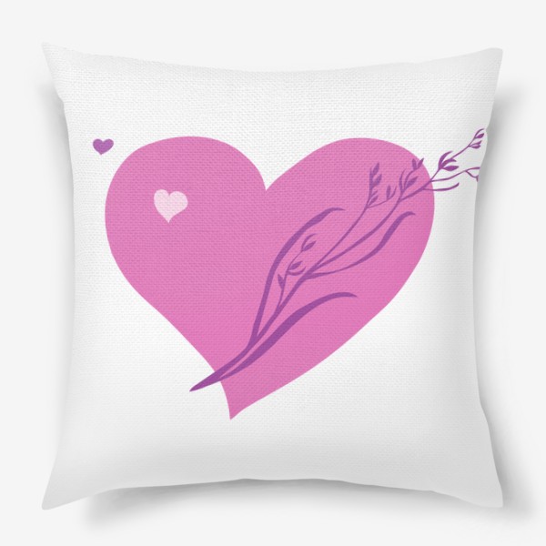 Подушка «Сердце ярко-розовое с травинкой.»