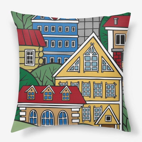 Подушка «рисунок город летом дома»