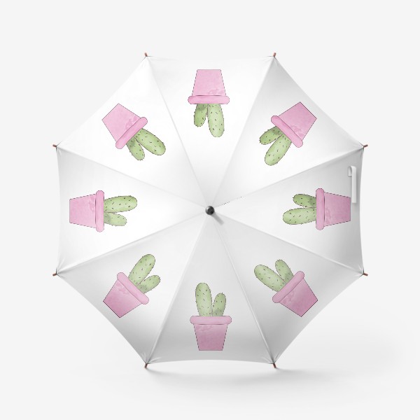Зонт «Зеленый кактус в розовом горшке, акварельный принт. »