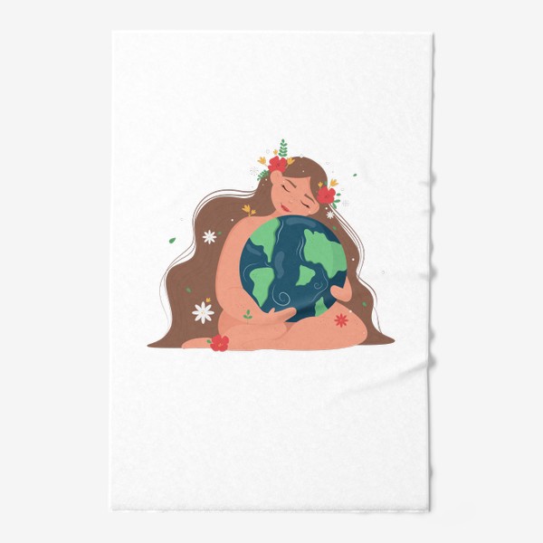 Полотенце «Девушка обнимает планету Земля.»