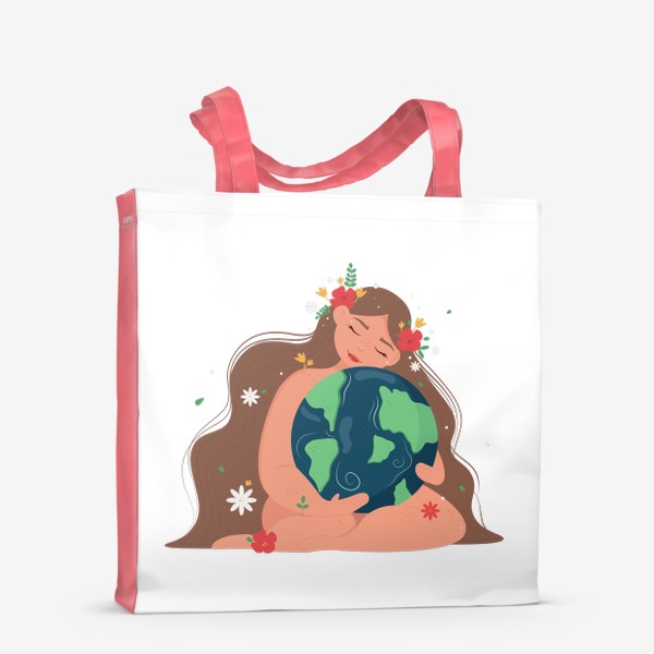 Сумка-шоппер «Девушка обнимает планету Земля.»